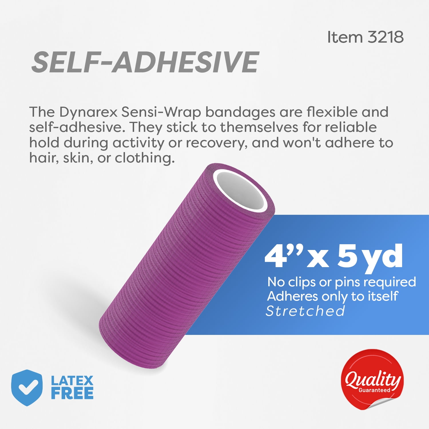 Dynarex Sensi-Wrap Self-Adhesive Bandages, 18-Pack, 4" x 5 yards, Assorted Colors, Latex-Free, Colored Elastic Cohesive Athletic Tape, Tattoo Grip & Vet Wrap