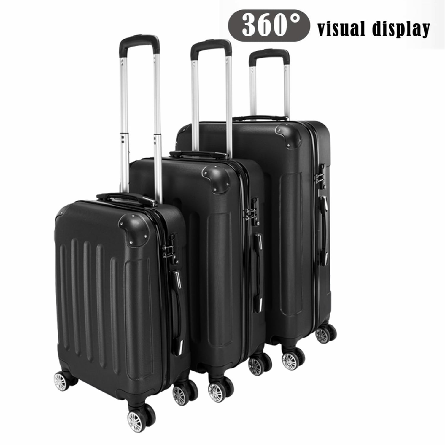 Private Jungle 3-in-1 Luggage Expandable Suitcase ABS 3 Piece Set with Lock Spinner 20in24in28in,Black Private Jungle 3-in-1 Luggage Expandable Suitcase ABS 3 Piece Set with Lock Spinner 20in24in28in,Black
