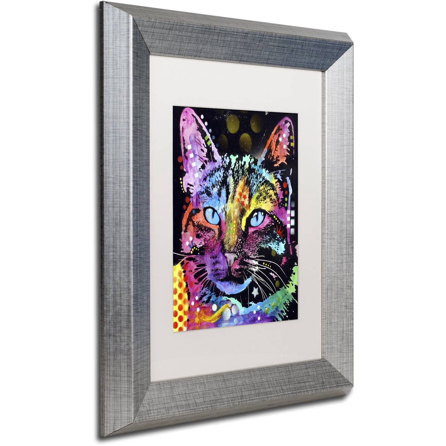 Trademark Fine Art "Thoughtful Cat" Canvas Art by Dean Russo, White Matte, Silver Frame
