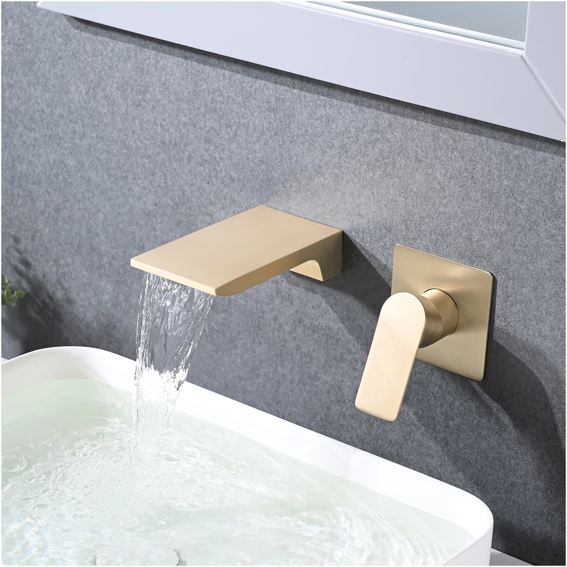 JERFIT Modern Wall Mounted Single Handle Waterfall Bathtub Faucet, Brushed Gold Stainless Steel, Anti-Fingerprint, 2-Hole Mount