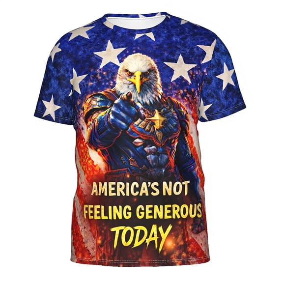 Omeoer Patriotic Eagle T-Shirt Funny America Not Feeling Generous Today Graphic Tee USA Flag Short Sleeve Shirt for Men Women