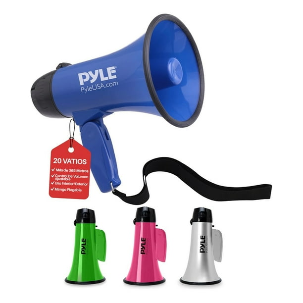 Megáfono Altavoz Portátil 20W Pyle, Alerta de Voz y Sirena, Megáfono de 13.7 cm x 21.8 cm, Alcance de Proyección hasta 750 Metros, Incluye Correa para Hombro, Funciona con Pilas, Azul