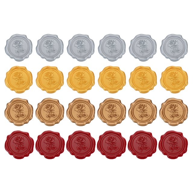 Unique Bargains Wax Seal Stickers, 24 Pcs Embossed Self Adhesive Rose Sticker, 4 Colors