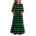 thumbnail image 2 of ITSAME Girls Striped Maxi Dress Ruffle Short Sleeve Round Neck Loose Fit Summer Comfy Casual A-Line Dress Green Size 5T, 2 of 7