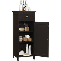 Small Bathroom Storage Cabinet, Narrow Storage Organizer with Drawer & Single Door, Adjustable Shelves, Freestanding Slim Cabinet for Small Space, Bathroom & Living Room, Brown