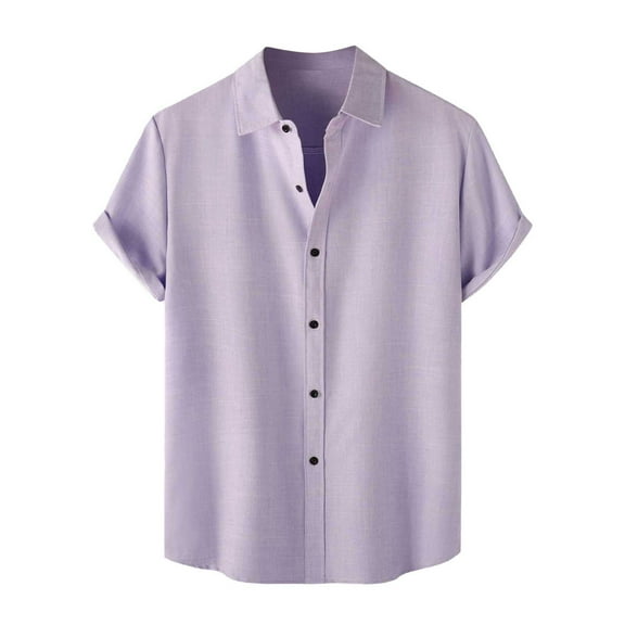 Miluxas Polo Shirts for Men Men Casual Solid Turndown Short Sleeve Button Closure Shirt Hawaii Blouse Purple 8(XL)