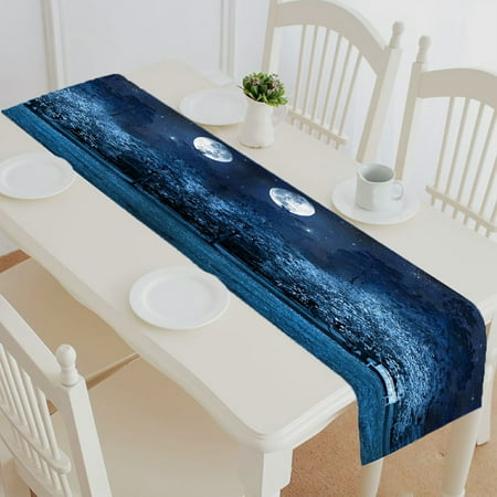 

ABPHQTO Full Moon Mystic Night In Park Table Runner Placemat Tablecloth For Home Decor 16x72 Inch