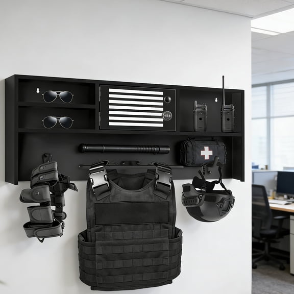 Police Wall Rack, Police Equipment Rack, Tactical Duty Gear Rack Decor - Metal Heavy-Duty Wall Mounted with Hooks, Powder Coated Finish for Police Department