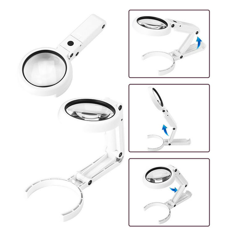 Magnifying Glass Stand Foldable Dimmable Magnifier With Light LED 