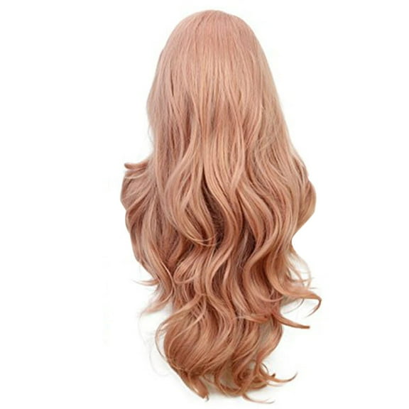 SUCS Headband Wigs New Women's Fashion Wig Pink Synthetic Hair Long Wigs Wave Curly Wig Cap Pink