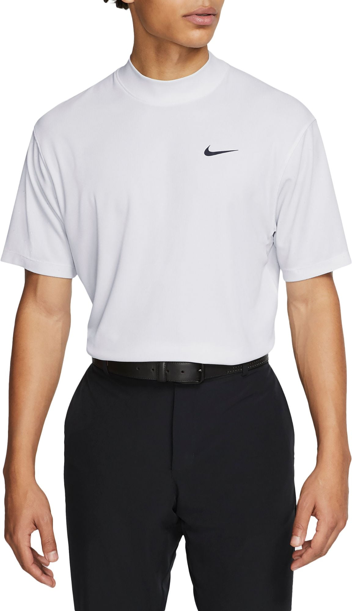 Nike Men's Tiger Woods Dri-FIT Mock-Neck Golf Polo, White/Gym Red, XL