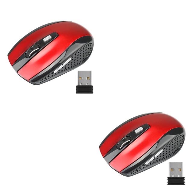 jesticaly Computer 2.4Ghz Wireless Optical Mouse Quick Speed Low Latency 6 Buttons Plastic Gaming Mice Desktop PC Portable Red 2Set