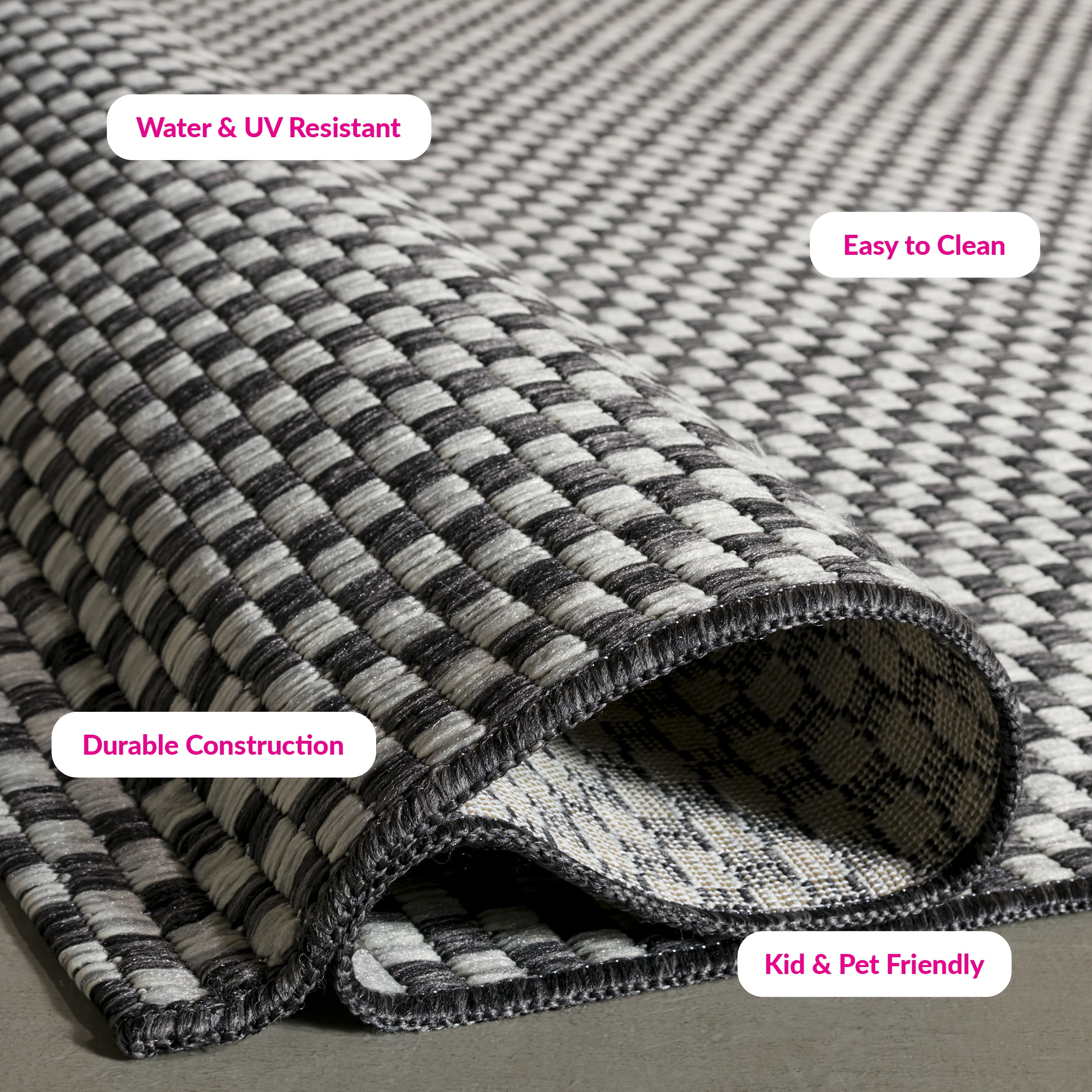 SAFAVIEH Courtyard Blair Geometric Indoor/Outdoor Area Rug, 2'7" x 5', Black/Light Grey