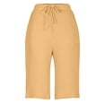 thumbnail image 6 of snilers Bermuda Shorts for Women Knee Length Elastic Waist Drawstring Trousers Loose Wide Leg Sweatpants with Pockets Summer Casual Beach Clothes, 6 of 8