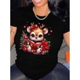 thumbnail image 1 of Women'S Casual Crew Neck Short Sleeve Christmas Reindeer Graphic T-Shirt Knit Fabric Tee for All Seasons Tee For Adult, Men, Women, Teen, Teenager, Adolescent, Youth, 1 of 4