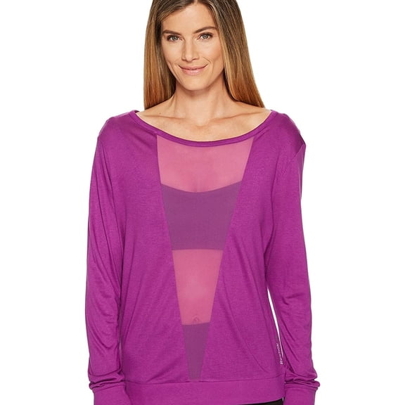 Reebok Womens Mesh Longsleeve Pullover Basic T-Shirt, Purple, Medium