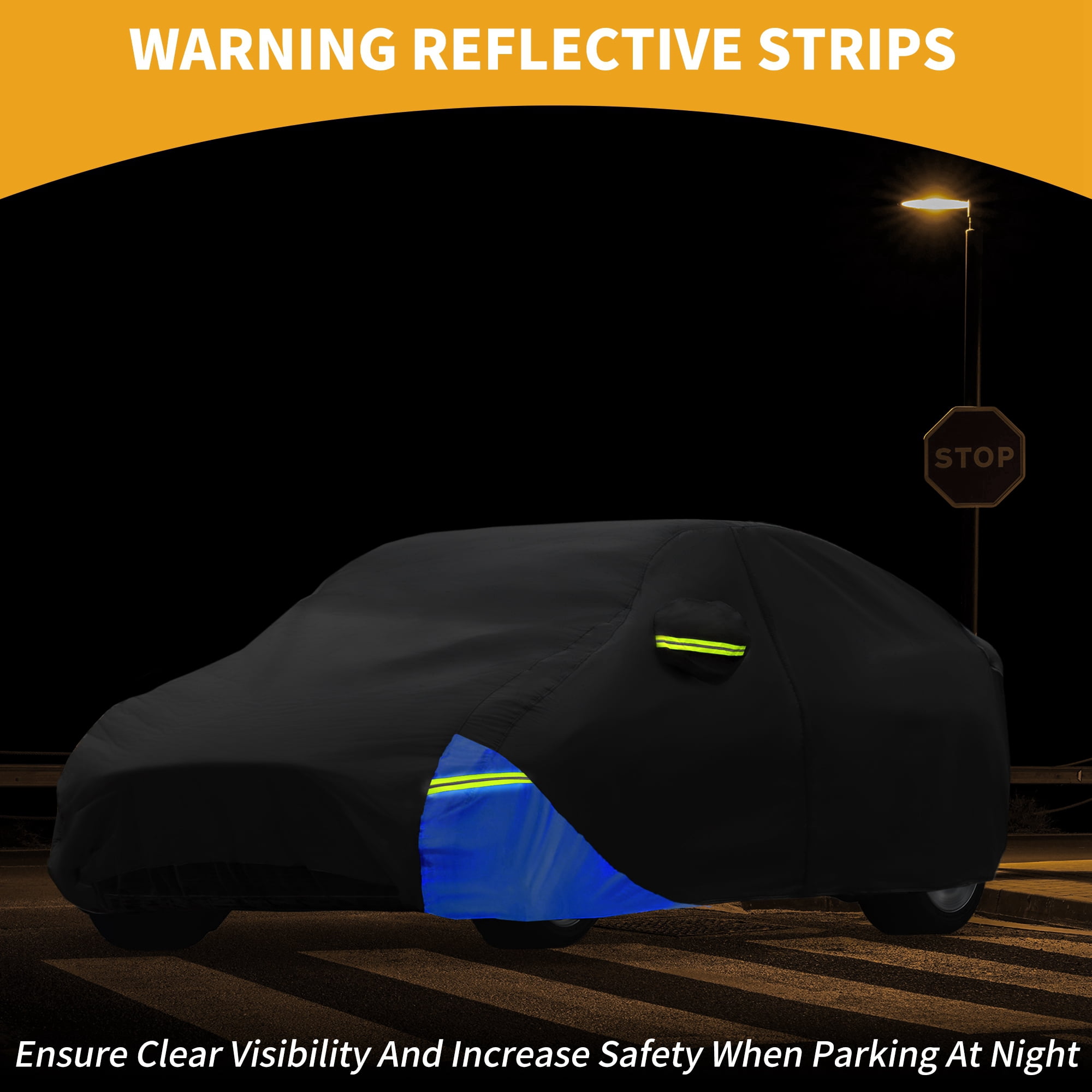 Unique Bargains Full Car Cover 210D Oxford Black Blue 190.94"x75.59"x57.09"