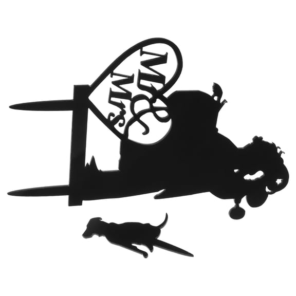 Charming Black Acrylic Cake Topper for Wedding Cake Decorations Bridal and Groom with Dog 4.75