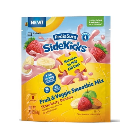 PediaSure Sidekicks Fruit & Veggie Smoothie Mix, Strawberry Banana, 5.6 oz (Pack of 4)