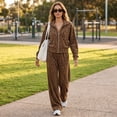 thumbnail image 7 of Szluipve 2 Piece Sets for Women Leopard Print 2 Piece Tracksuit Zip Up Stand Collar Jacket Elastic Waist Wide Leg Pants Casual Loungewear Outfit Set Brown XXL, 7 of 7