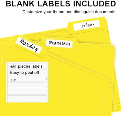 File Folder,  150 Pack 1/3 Cut Tab File Folders Letter Size, Yellow, Folders with Tab, Great for Organizing and Easy File Storage