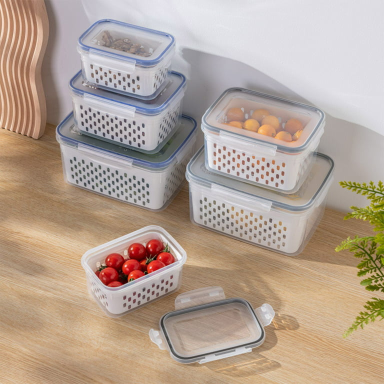 Oavqhlg3b 5 Pcs Fruit Vegetable Storage Containers for Fridge Berries Vegetable Wash Vegetables Dehydration with Lids, Size: One size, Blue