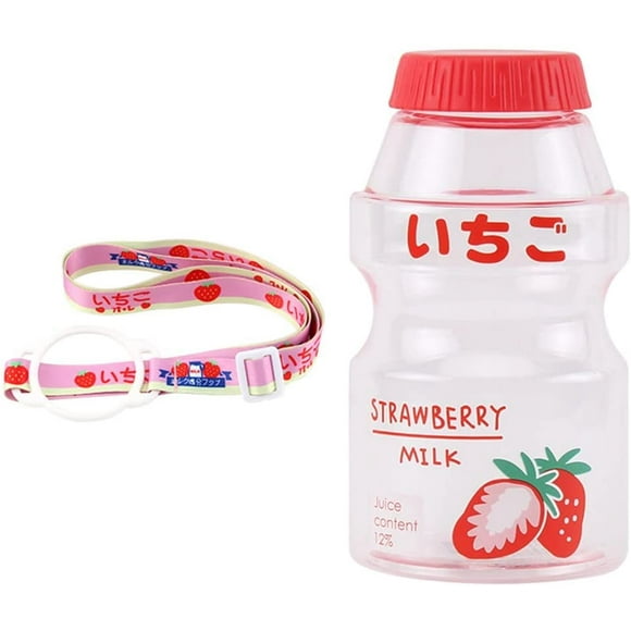 Girly Heart Yakult Shaped Portable Bottle with Strap Peach Avocado Strawberry Banana Cute Creative Cute (Style 1)