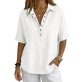 thumbnail image 4 of Women's Cotton Linen Polo Shirt, Casual Short Sleeve Summer Top, Button Down Blouse, 4 of 6