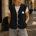 thumbnail image 2 of Women's Sherpa Fleece Vest V Neck Button Down Sleeveless Gilet with Pockets Loose Fit Casual Cozy Warm Layering Outerwear Fall Winter Black, 2 of 8