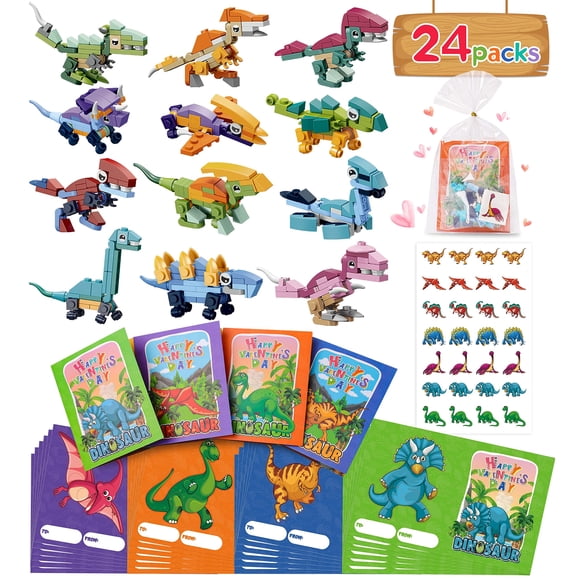 Regalos para el día de San Valentín, bloques de construcción de dinosaurios Colplay, 24 paquetes