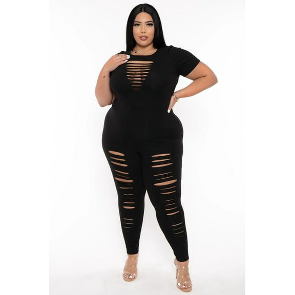 Plus Size Lola Distress Jumpsuit - Black