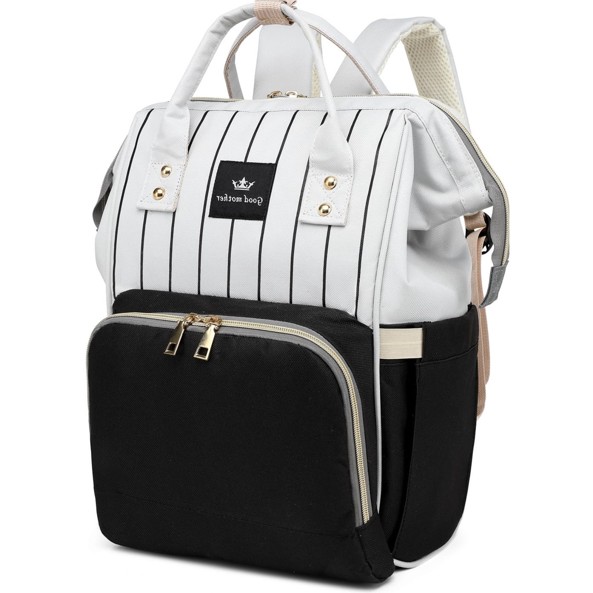 Diaper Bag Bacpack, HDJ Large Capacity Travel Diaper Bag with Insulated Milk Bottle Pocket for Mommy,Black
