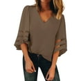 thumbnail image 1 of Sidefeel Women Chiffon Tunic Tops Sexy V Neck Hollow Out Bell Sleeve Soft Blouses Comfy Shirts M 8-10, 1 of 3