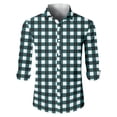 thumbnail image 4 of New Men's Long-Sleeved Plaid Shirt Spring Lapel Button Fashion Casual Comfortable Personality Breathable Handsome Male Loose Elastic Outwear Dark Green 2XL, 4 of 5