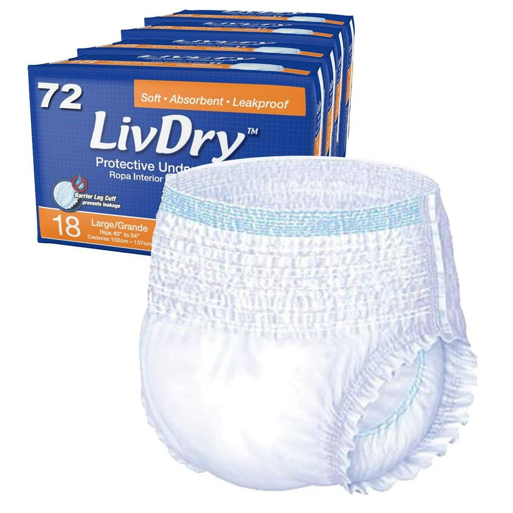 LivDry Adult Incontinence Underwear, Extra Comfort Absorbency, Leak Protection, Large, 72Pack