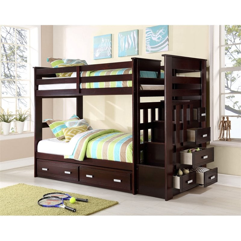 Acme Allentown Twin Bunk Bed With Storage Ladder Trundle In Espresso Com Acme Allentown Twin Bunk Bed With, Twin Over Full Bunk Bed With Storage Ladder And Trundle