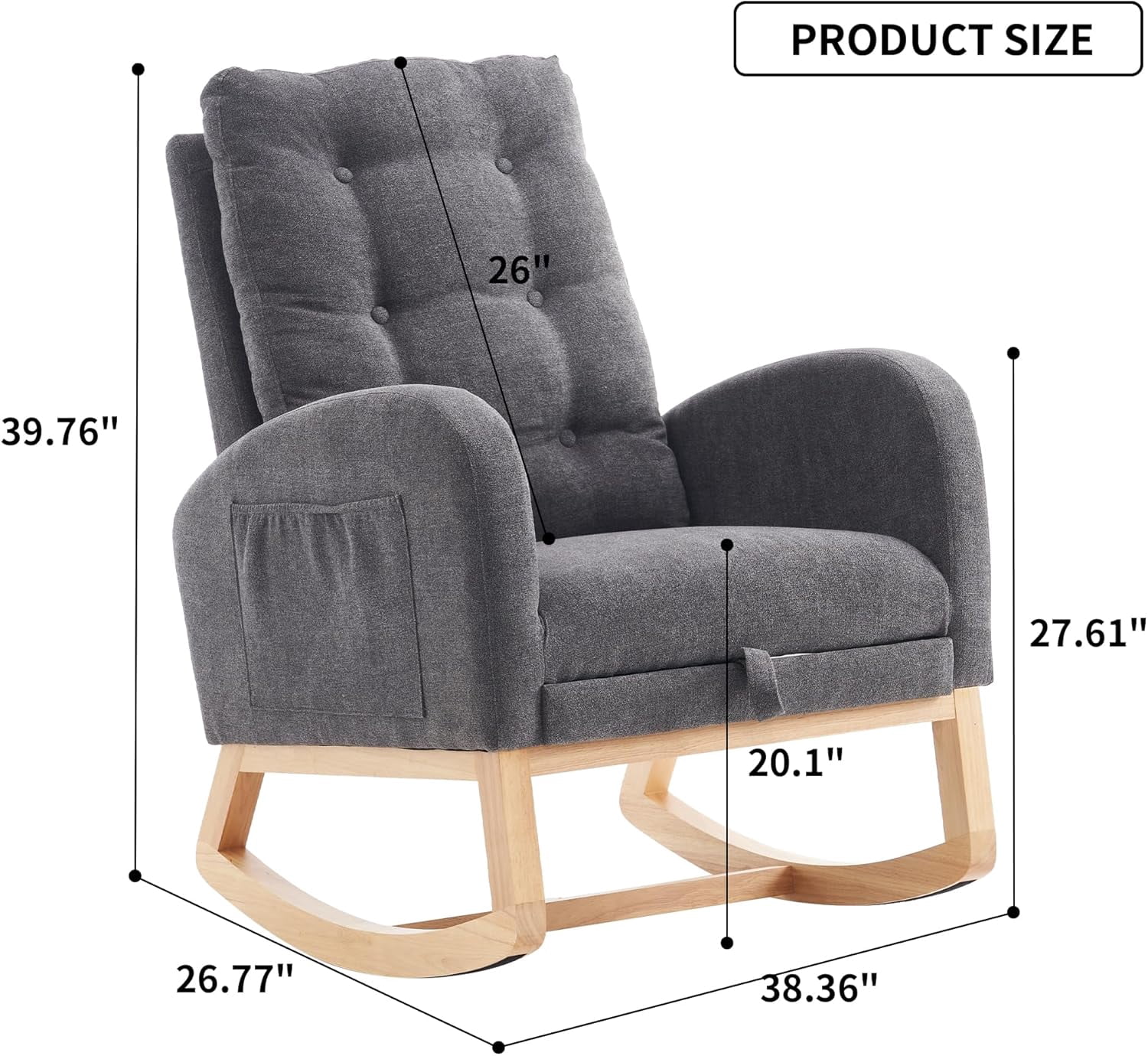 Rocking Chair with Retractable Foot Rest Glider Rocker Accent Chair Padded Seat with High Backrest Armchair Comfy Side Chair for Living Room Bedroom Offices (Gray)