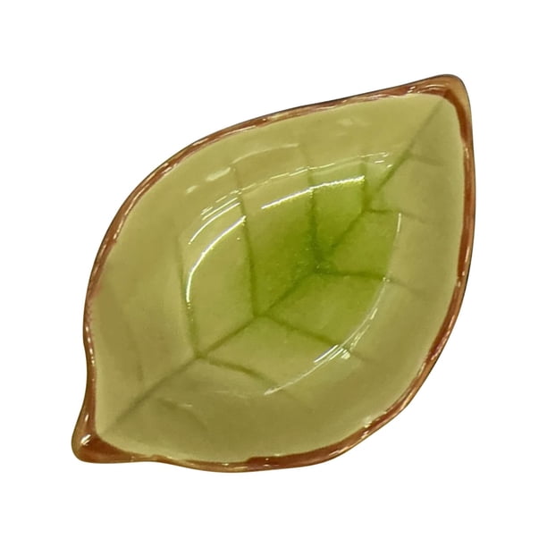 Juego de mini platos de cerámica | Platos de condimentos al estilo japonés | Cuencos pequeños en forma de hoja para comer sushi en la cocina | Glaseado de hielo craquelado | Base antideslizante
