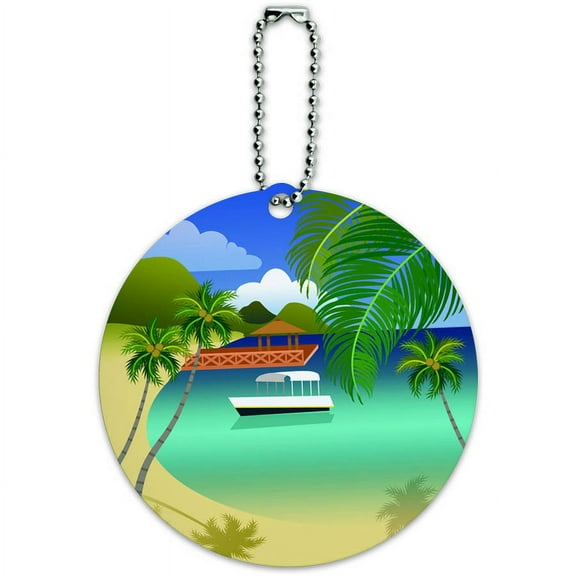 Tropical Paradise Travel Palm Tree Round Luggage ID Tag Card for Suitcase or Carry-On