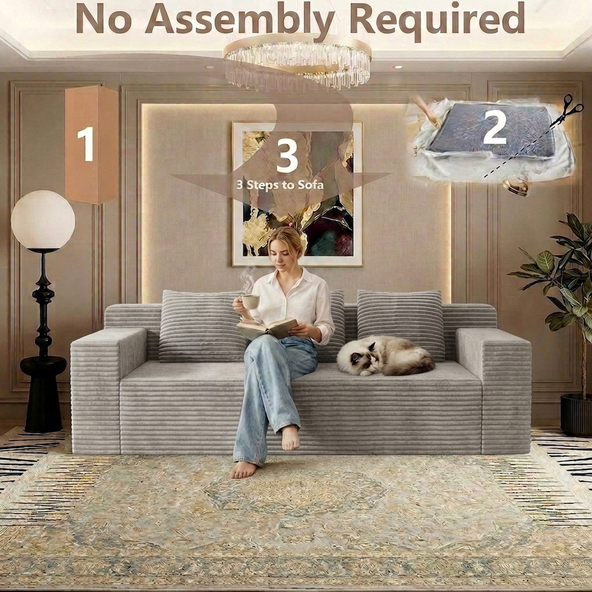 71" Modern Corduroy Loveseat Sofa with Square Armrests and Memory Foam for Living Room and Bedroom, Camel
