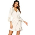 thumbnail image 3 of Women Satin Robe Ruffle Hem Kimono Short Robes V-Neck Pure Color Bridesmaid Wedding Party Bathrobe Dressing Gown, 3 of 9