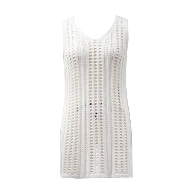 Ropa Playa Ocean Pacific para Mujer Vestido Corto Crochet Cuello V Sin Mangas Blanco Talla G