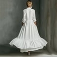 thumbnail image 4 of SAKMAL Womens Dresses Cotton Linen Long Maxi Summer Tiered Flowy Long Sleeve Ruffle Hem V-Neck Vacation A-Line Dress for Women,White,XL, 4 of 5