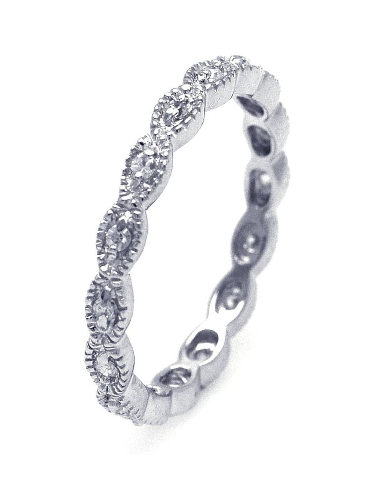 925 Sterling Silver Clear CZ Stackable Eternity Ring 3mm 
