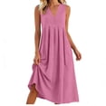 thumbnail image 4 of yillto Summer Dress Womens Sleeveless V Neck Pullover Dresses Casual Plain Maxi Dress with Pockets, 4 of 5