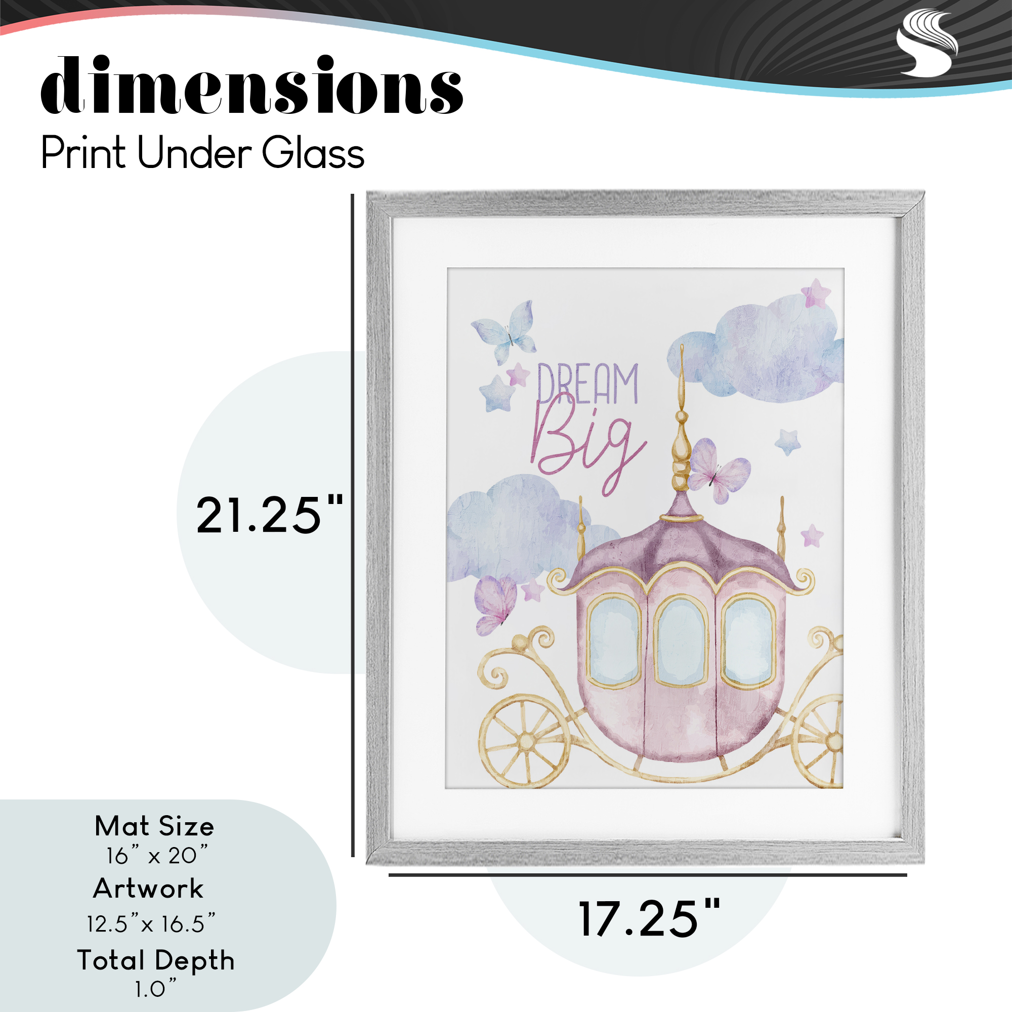 Dream Big Fantasy Carriage Gray Framed Print Under Glass, design by Kim Allen
