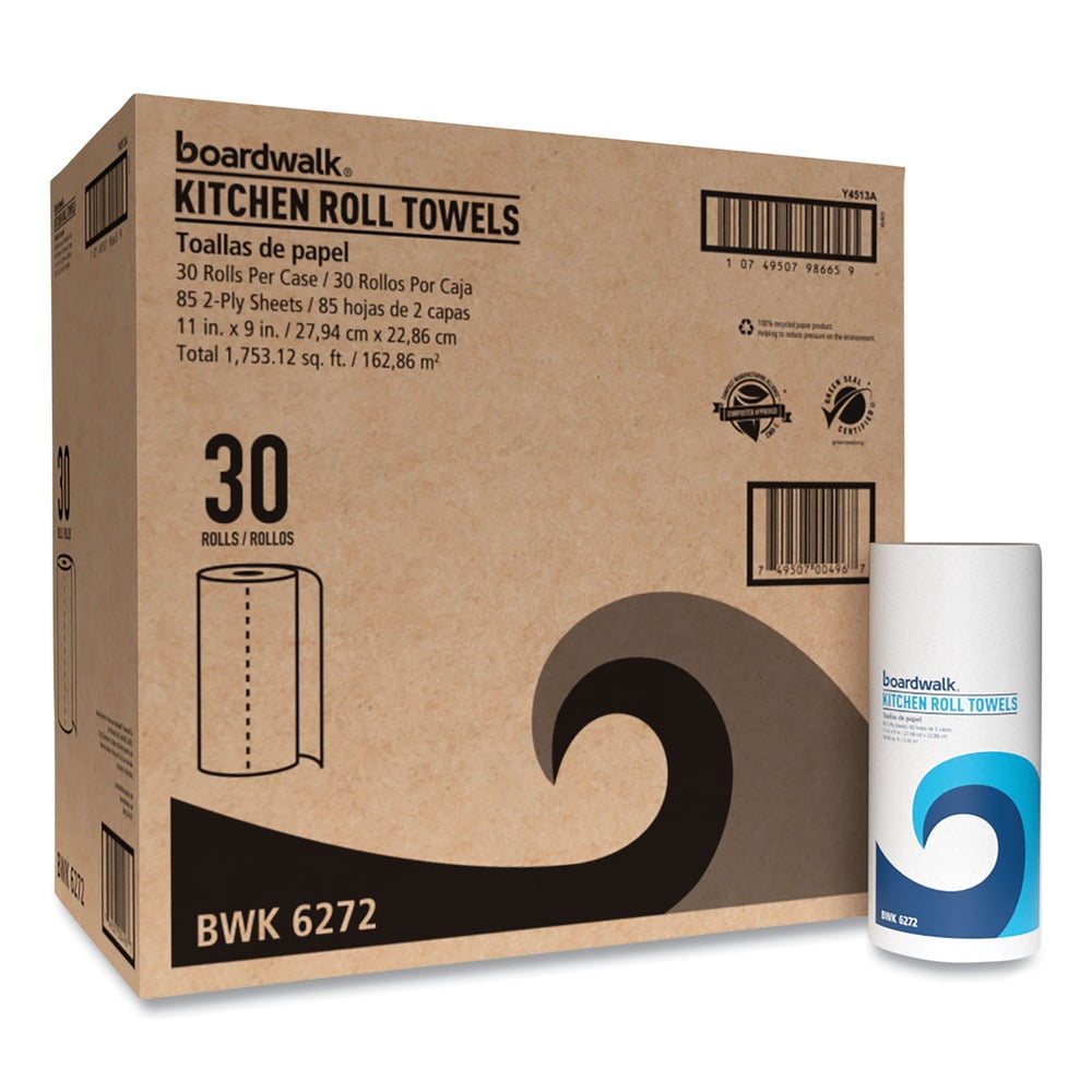 Boardwalk 2-Ply Kitchen Paper Towel, White, 11 x 9 Sheets, 85 Sheets per Roll, 30 Rolls per Carton