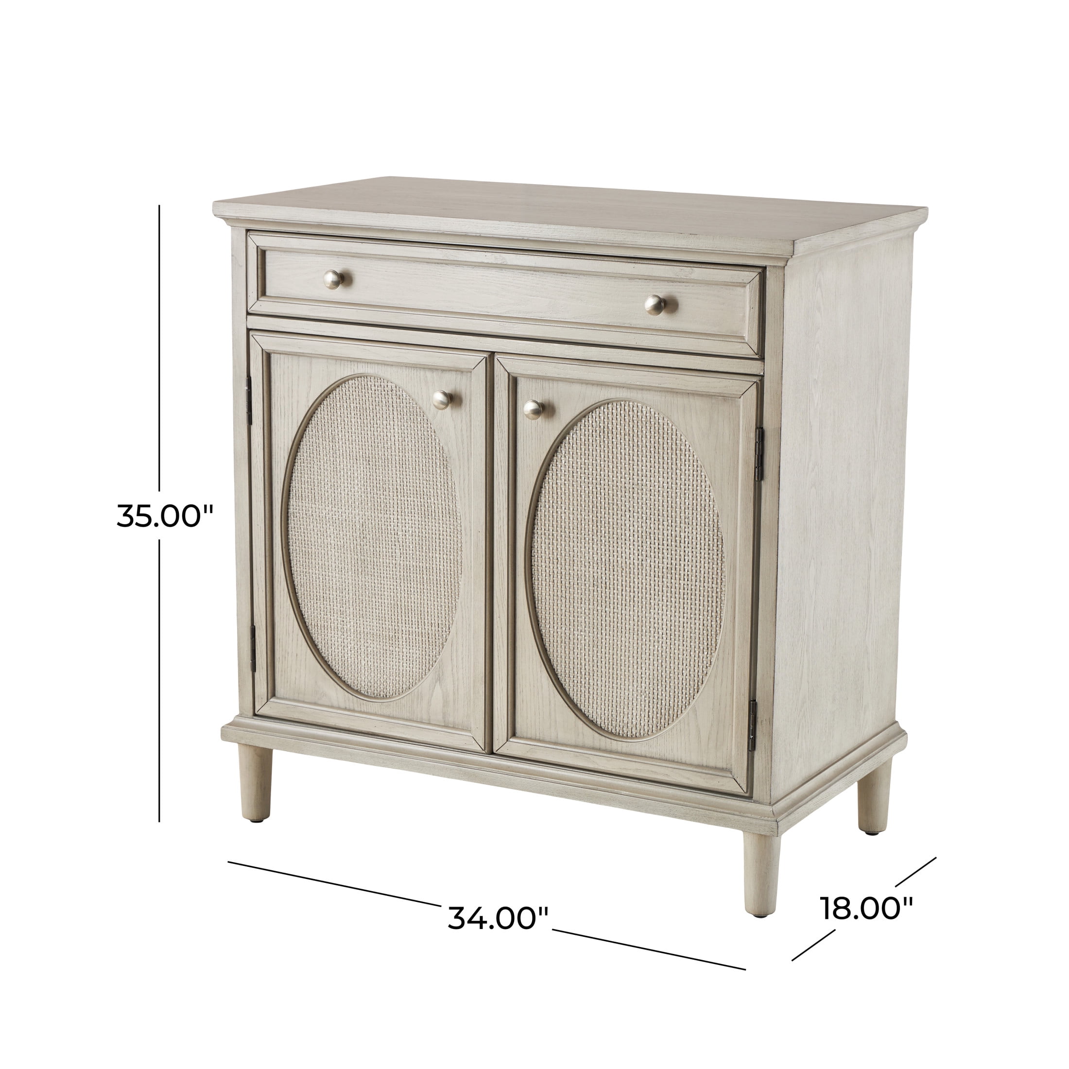 DecMode 34" x 35" Light Gray Wooden Oval Rattan Front 2 Door and 1 Drawer Geometric Cabinet, 1-Piece