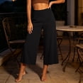 thumbnail image 2 of Besolor Womens Wide Leg Capris Elastic High Waisted Pants Lightweight Casual Loose Solid Color Cropped Trousers, 2 of 6