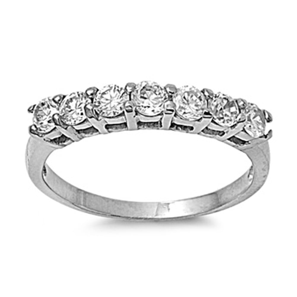 AAA Grade Clear CZ on Heart Shape Stainless Steel Womens Eternity Pave Thin Band 